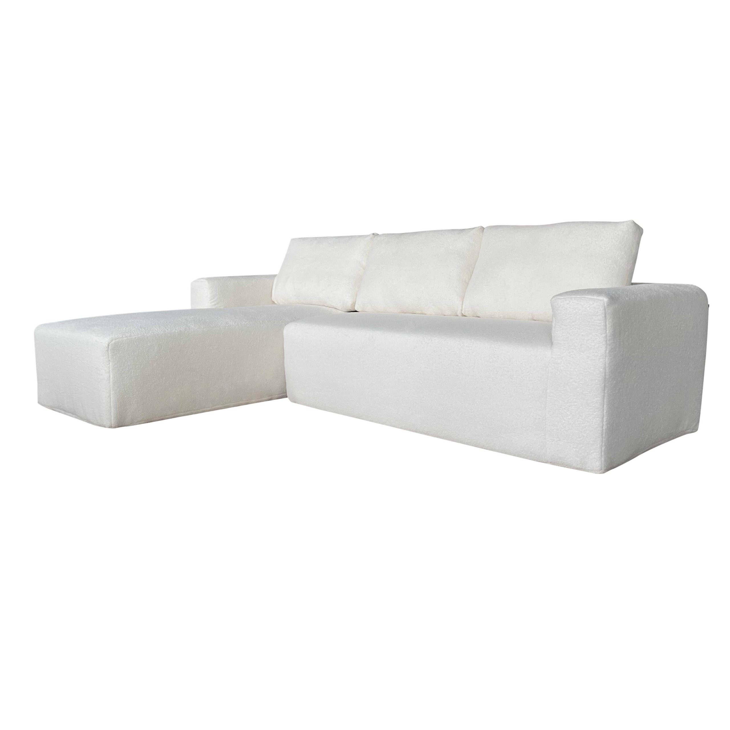 Canapé d'angle 4 places en tissu bouclette avec méridienne gauche et coussins CLAY