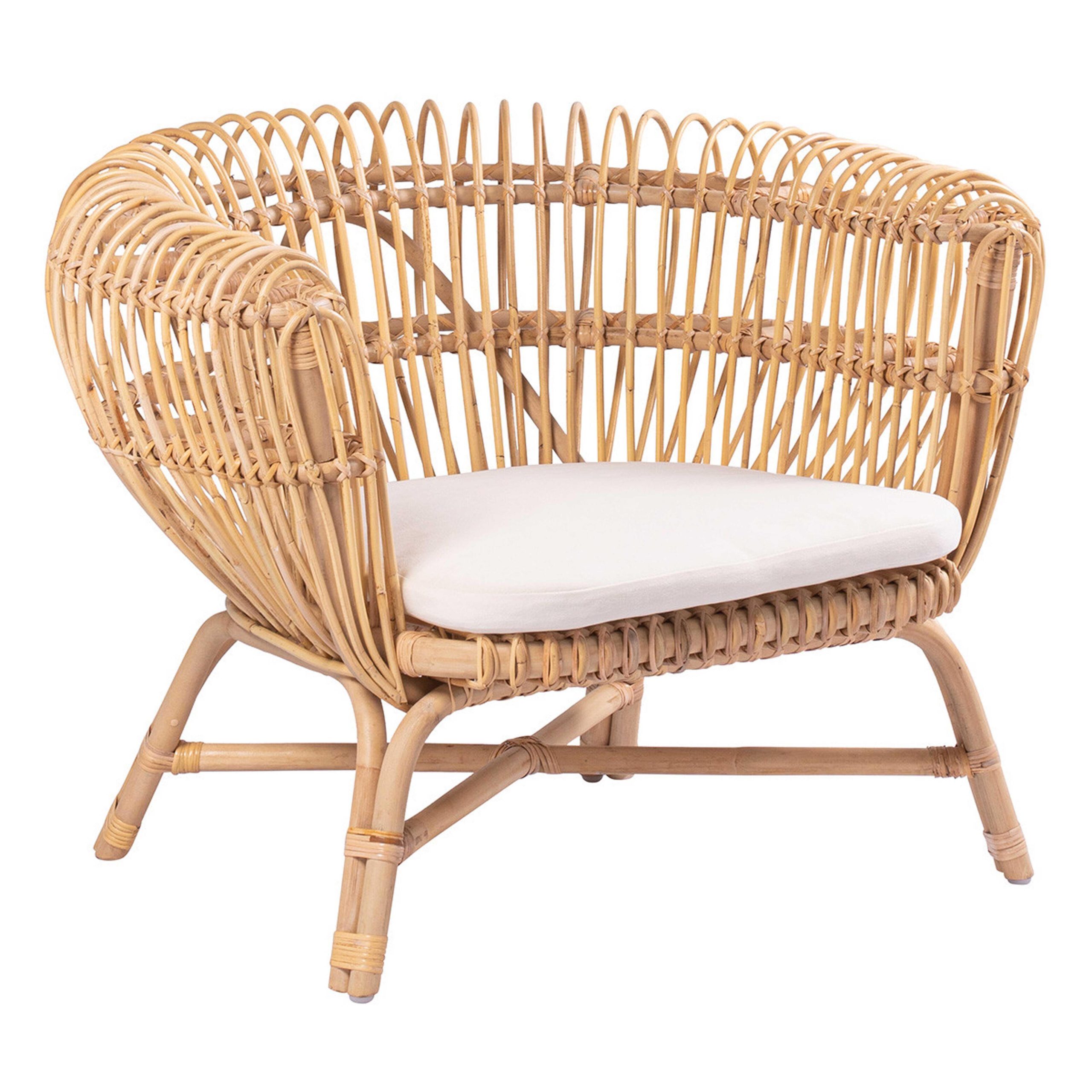 Fauteuil bohème en rotin naturel ajouré avec coussin MALANG