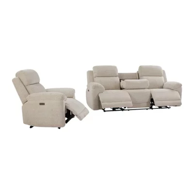 MOTEUR HOMCOM Canapé 3 places et fauteuil relax électrique en tissu chiné beige