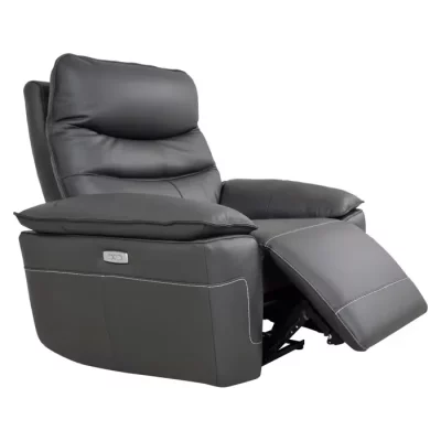 Fauteuil relax électrique MOTEUR RELAXINE cuir et croûte gris foncé
