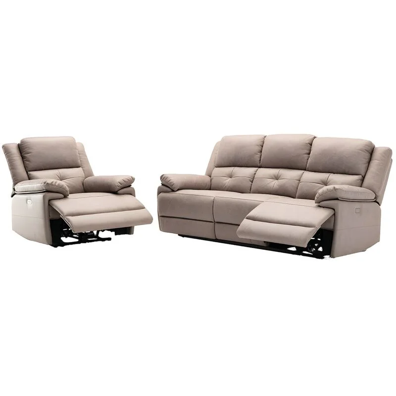 MOTEUR POSE - Canapé 3 places et fauteuil relax électrique en tissu taupe